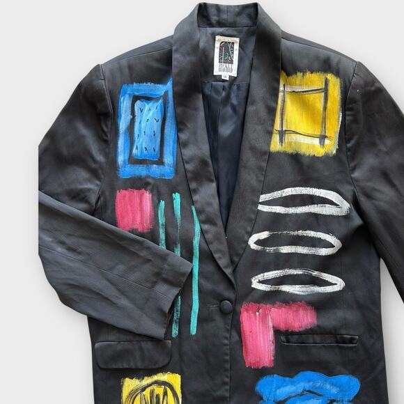 Vintage 80s 90s Jacket Required Hand Painted Blazer Women's 1X Artwear Modern - Picture 6 of 14